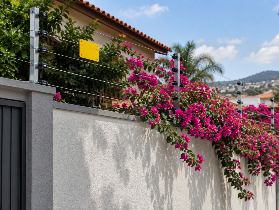 Cerca elétrica sobre muro residencial